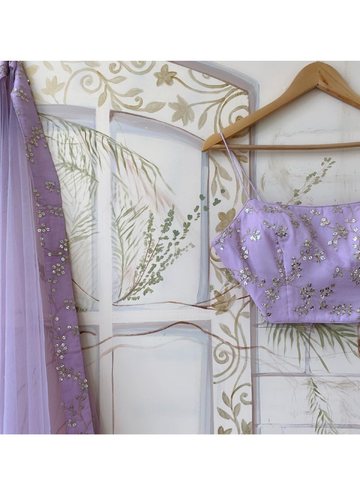 Amazing Zari Embroidered Work Georgette Light Lavender Lehenga