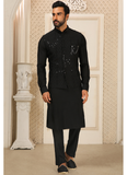 Art Silk Black Kurta Payjama With Embroidery Work Mens Jacket