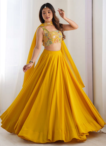 Designer Yellow Haldi Special Georgette Lehenga Choli With Dupatta Set
