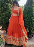 Beautiful Zari Embroidered Georgette Bridesmaids Orange Lehenga Choli