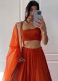 Beautiful Zari Embroidered Georgette Bridesmaids Orange Lehenga Choli