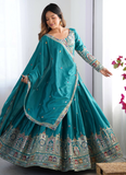 Ceremonial Wear Embroidered Silk Lehenga Choli In Rama Green Color