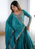 Ceremonial Wear Embroidered Silk Lehenga Choli In Rama Green Color