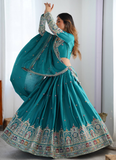 Ceremonial Wear Embroidered Silk Lehenga Choli In Rama Green Color