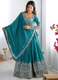Ceremonial Wear Embroidered Silk Lehenga Choli In Rama Green Color