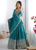 Ceremonial Wear Embroidered Silk Lehenga Choli In Rama Green Color