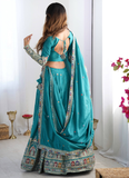 Ceremonial Wear Embroidered Silk Lehenga Choli In Rama Green Color