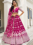 Charismatic Net Thread Embroidery Work Dark Pink Lehenga Choli