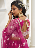 Charismatic Net Thread Embroidery Work Dark Pink Lehenga Choli