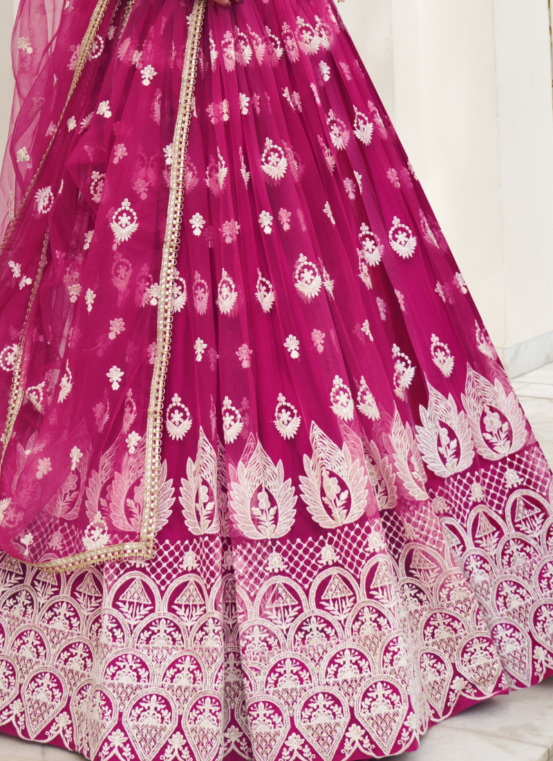 Charismatic Net Thread Embroidery Work Dark Pink Lehenga Choli