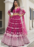 Charismatic Net Thread Embroidery Work Dark Pink Lehenga Choli