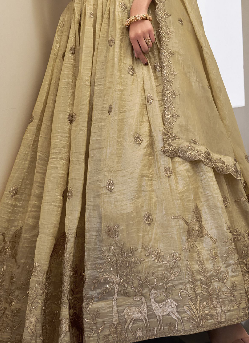 Designer Thread Embroidered Silk Cream Lehenga Choli With Dupatta