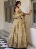 Designer Thread Embroidered Silk Cream Lehenga Choli With Dupatta