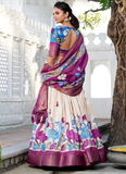 Dola Silk Kalamkari Printed Off White Lehenga Choli With Dupatta