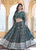 Embroidered Work Viscose Jacquard Designer Green Lehenga Choli
