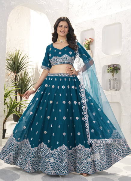 Teal Blue Georgette Lehenga Choli