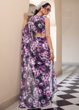 Fascinating Georgette Floral Printed Grey Cocktail Wear Saree