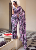 Fascinating Georgette Floral Printed Grey Cocktail Wear Saree