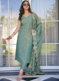 Fascinating Sequence Embroidery Viscose Pista Green Kurti With Pant
