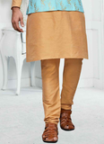 Festival Special Cream Pure Art Silk Kurta With Sky Blue Koti