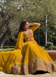 Georgette Floral Embroidery Work Yellow Haldi Special Lehenga Choli