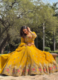 Georgette Floral Embroidery Work Yellow Haldi Special Lehenga Choli