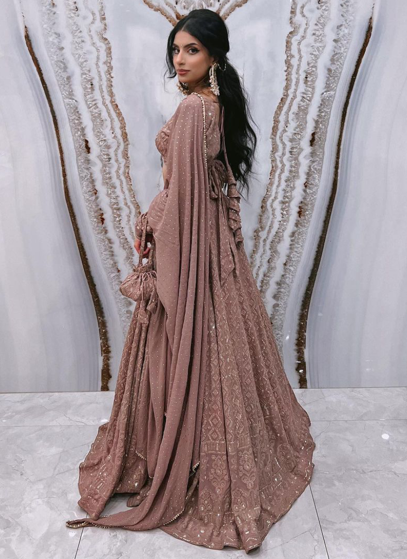 Georgette Lucknowi Sequence Work Rosy Brown Lehenga Choli