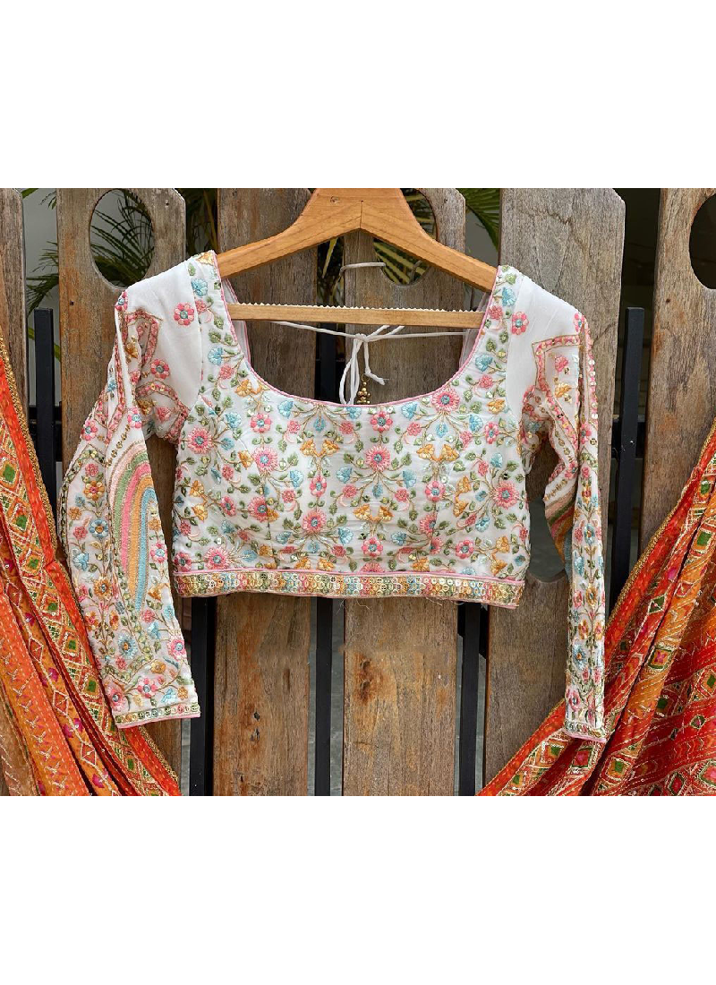 Georgette Multi Thread Work White Lehenga Choli For Occasions