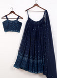 Georgette Party Wear Navy Blue Sequence Work Lehenga Choli