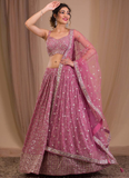 Georgette Sequence Embroidered Pink Wedding Wear Lehenga Choli