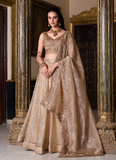Golden Color Plain Silk Lehenga With Zari Embroidered Work Blouse