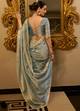Gorgeous Tissue Silk Wedding Wear Zari Weaving Sky Blue Saree