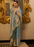 Gorgeous Tissue Silk Wedding Wear Zari Weaving Sky Blue Saree
