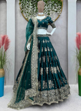 Heavy Embroidered Work Japan Satin Green Bridal Lehenga Choli