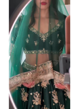 Heavy Embroidered Work Japan Satin Green Bridal Lehenga Choli