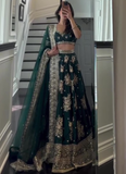 Heavy Embroidered Work Japan Satin Green Bridal Lehenga Choli