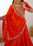Latest Silk Sequence Embroidery Work Orange Lehenga Choli With Dupatta