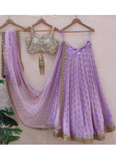Lavender Georgette Banarasi Lehenga With Real Mirror Choli