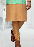 Light Green Jacket With Cream Woven Art Silk Kurta Set