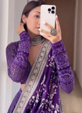 Lucknowi Wear Georgette Purple Wedding Wear Lehenga Choli
