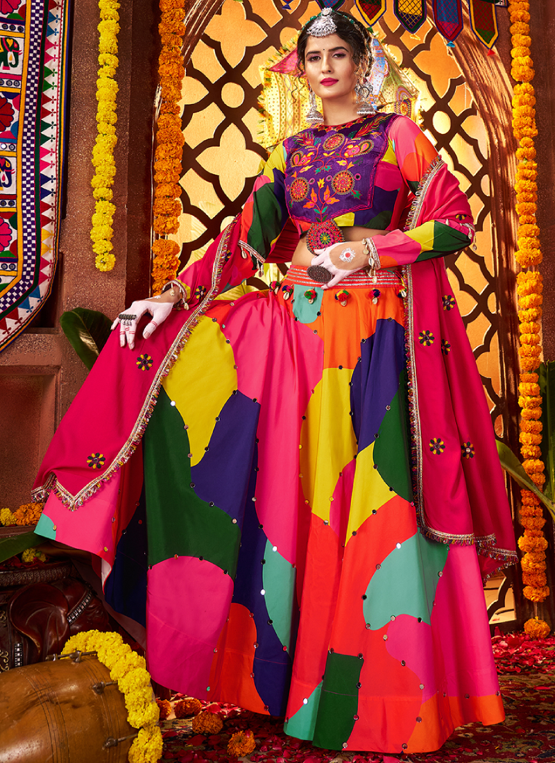 Maslin Cotton Real Mirror Multi Color Ghagra Choli For Navratri Festival