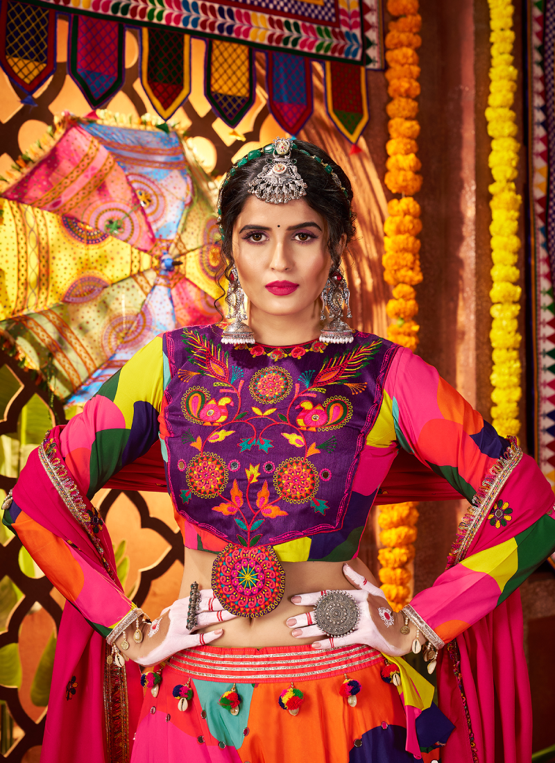 Maslin Cotton Real Mirror Multi Color Ghagra Choli For Navratri Festival