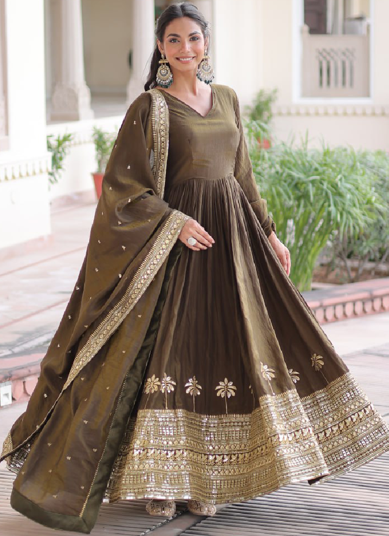 green dress for mehendi function Mehendi Function Special Embroidered Green Vichitra Silk Anarkali Set –  tapee.in