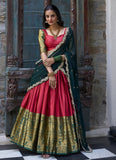 Narayan Pattu Zari Weaving Work Green And Red Half Saree Lehenga