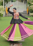 Navratri Special Multicolor Rayon Silk Gamthi Work Lehenga With Kediya