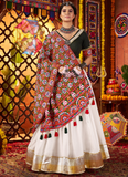 Navratri Wear Gota Patti Border Silk White Chaniya Choli With Dupatta