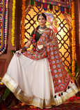 Navratri Wear Gota Patti Border Silk White Chaniya Choli With Dupatta