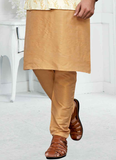 Off White Brocade Koti With Woven Art Silk Cream Kurta Set