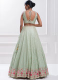Pastel Green Thread Embroidery Georgette Designer Lehenga Choli