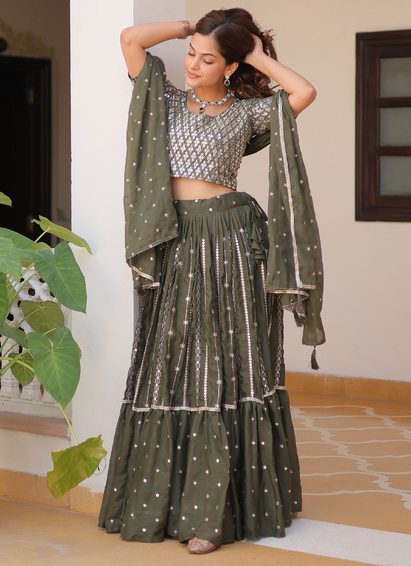 Perfect Mehendi Green Georgette Sequence Embroidered Lehenga Choli